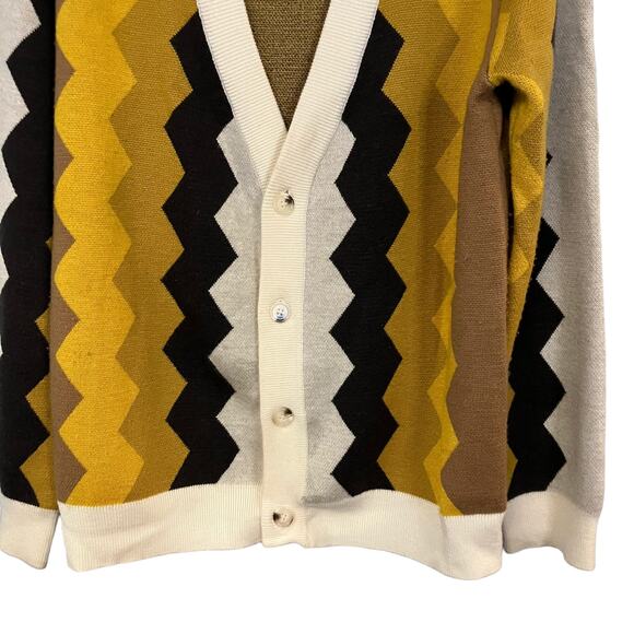 Hippy Feet Merino Wool Brown and Gold Vertical Chevron Cardigan Academia Size XL - Picture 3 of 12